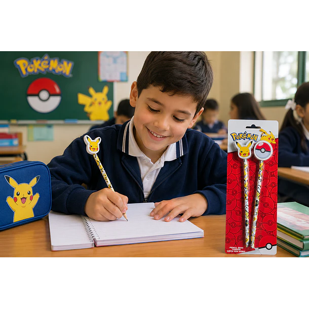 SET 2 LÁPICES POKÉMON CON TOPPER PIKACHU Y POKÉBOLA 2