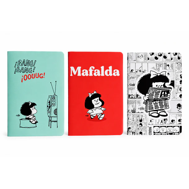 SET 3 LIBRETAS MAFALDA TORRE 10X15 CM RAYADO COMPOSICIÓN 1