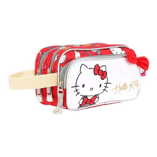 ESTUCHE ESCOLAR HELLO KITTY TRIPLE COMPARTIMENTO ROJO