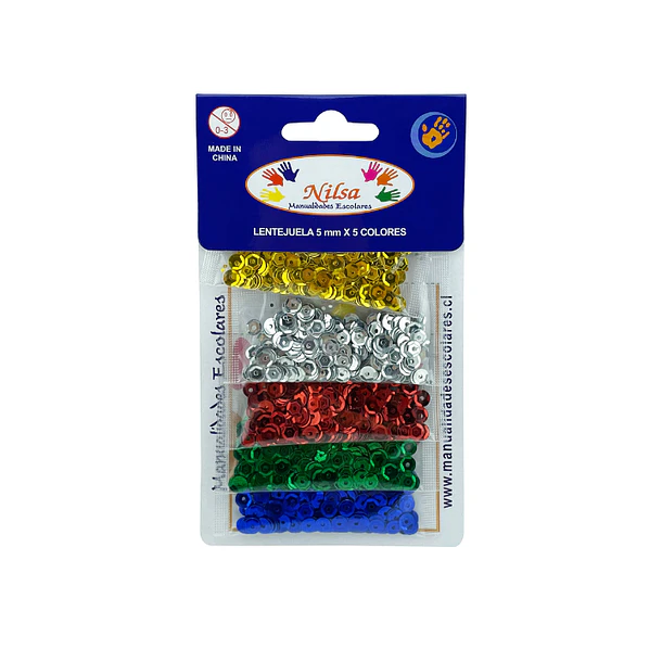 LENTEJUELAS NILSA 5 MM 5 COLORES PARA MANUALIDADES