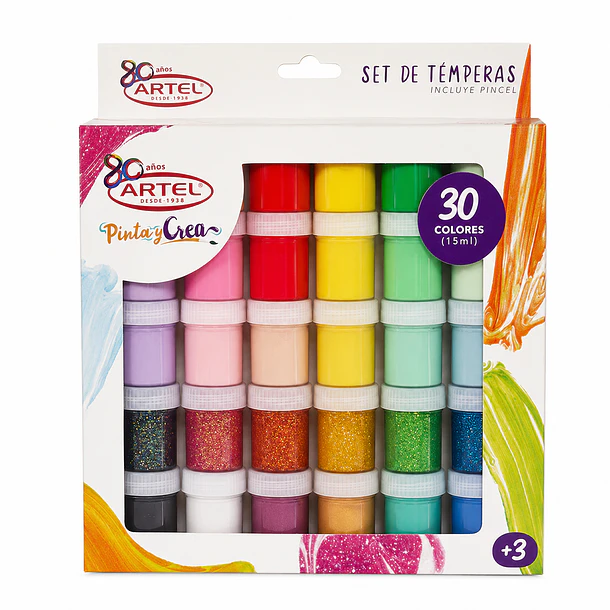 SET TEMPERAS ARTEL 30 COLORES 15 ML CON PINCEL