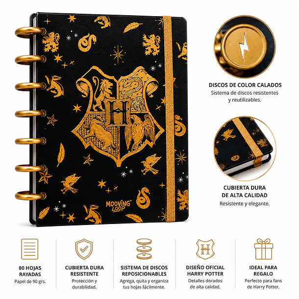 CUADERNO HARRY POTTER HOGWARTS 80 HOJAS RAYADAS CON STICKERS 2