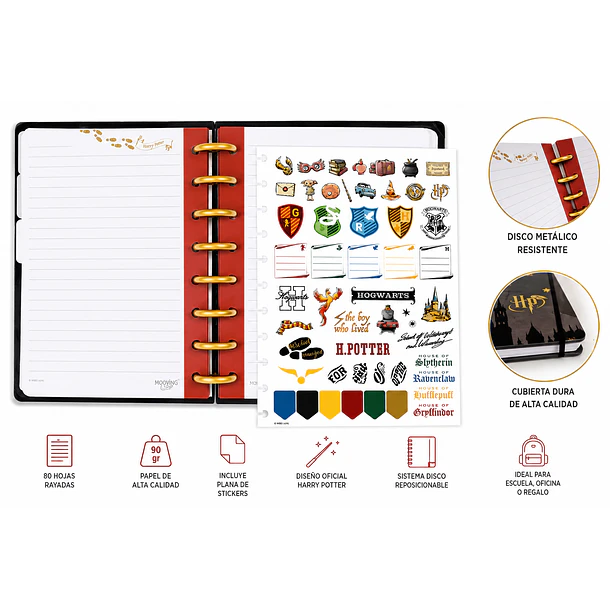 CUADERNO HARRY POTTER HOGWARTS 80 HOJAS RAYADAS CON STICKERS 3