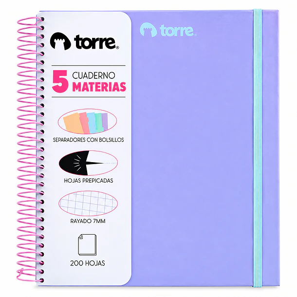 CUADERNO 5 MATERIAS 200 HOJAS 7MM TORRE 1