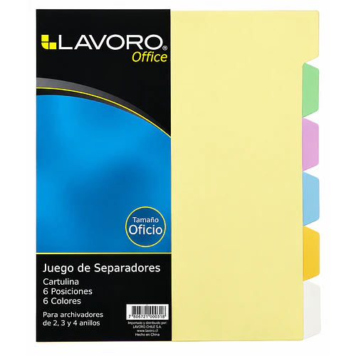 SEPARADOR OFICIO CARTON 6 DIVISIONES 6 COLORES LAVORO