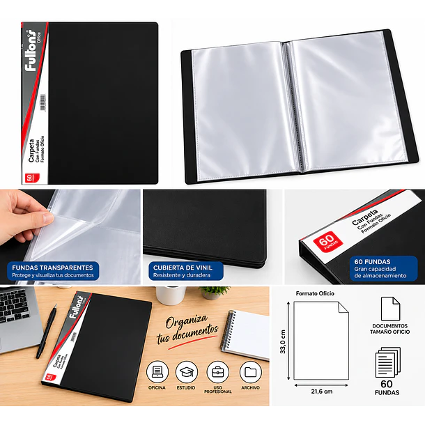 CARPETA CON FUNDAS OFICIO 60 FUNDAS VINIL FULTONS 2