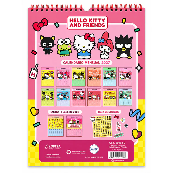 CALENDARIO ASCOTT HELLO KITTY AND FRIENDS 2027 14 MESES 8
