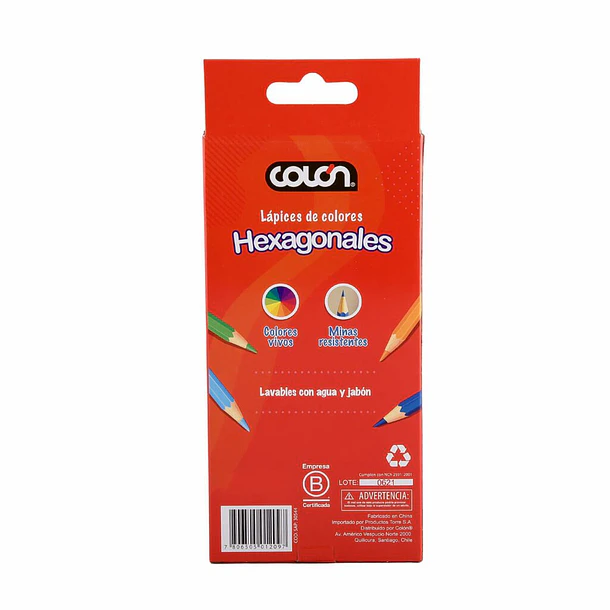 LÁPICES DE COLORES COLÓN HEXAGONALES 12 COLORES 3