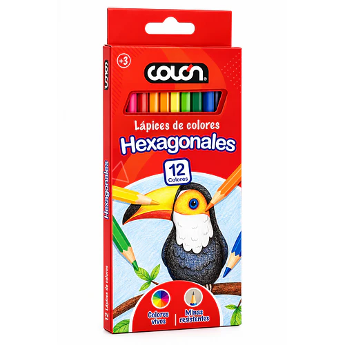 LÁPICES DE COLORES COLÓN HEXAGONALES 12 COLORES