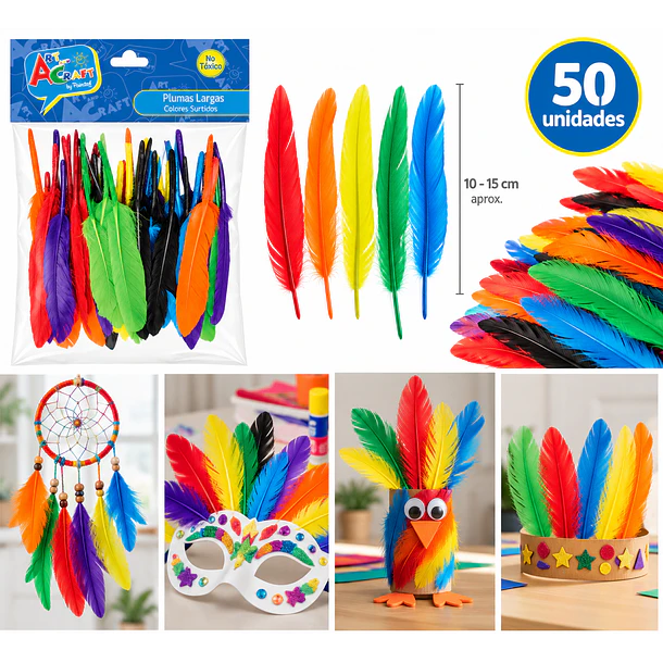 PLUMAS LARGAS COLORES SURTIDOS 10-15 CM 50 UNIDADES 2