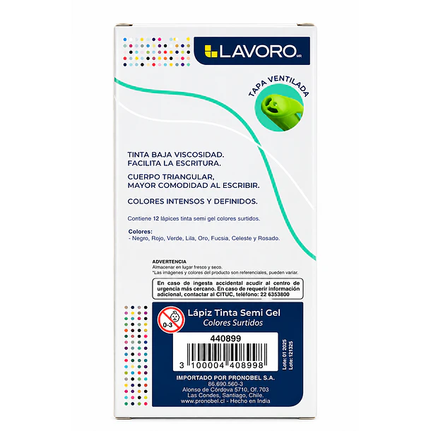 LÁPIZ TINTA SEMI GEL LAVORO 1,0 MM 12 UNIDADES SURTIDOS 2