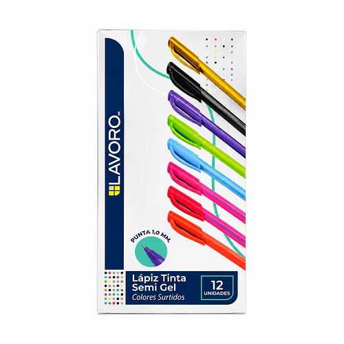 LÁPIZ TINTA SEMI GEL LAVORO 1,0 MM 12 UNIDADES SURTIDOS