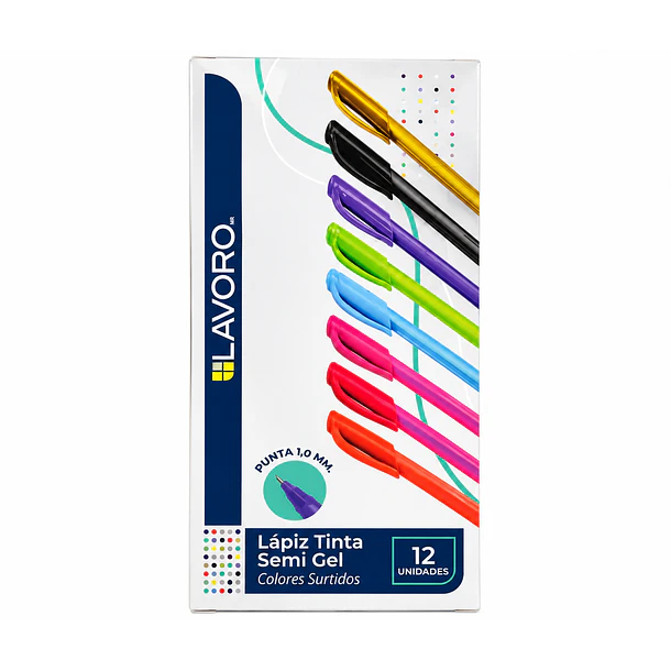LÁPIZ TINTA SEMI GEL LAVORO 1,0 MM 12 UNIDADES SURTIDOS 1