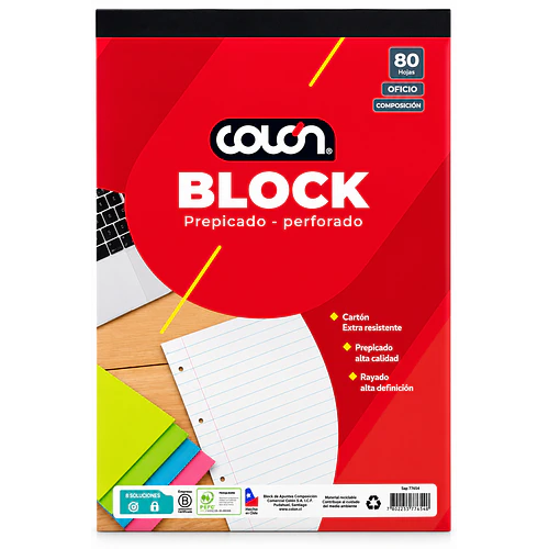 BLOCK PREPICADO PERFORADO OFICIO 80 HOJAS COMPOSICIÓN COLON