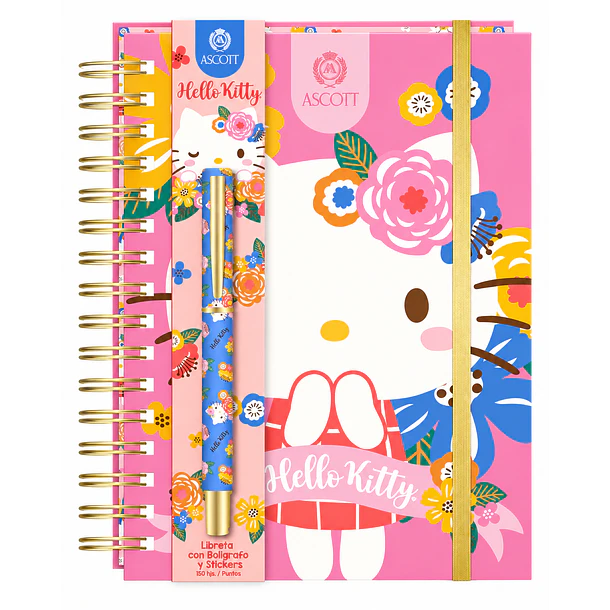 LIBRETA + BOLÍGRAFO + STICKERS HELLO KITTY ASCOTT 1