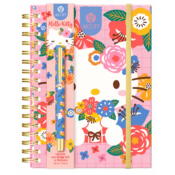 LIBRETA + BOLÍGRAFO + STICKERS HELLO KITTY ASCOTT 2