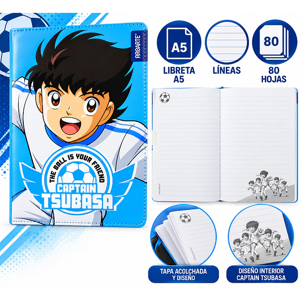 LIBRETA A5 CAPTAIN TSUBASA 80 HOJAS ACOLCHADA PROARTE 2