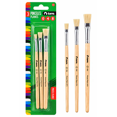 SET 3 PINCELES PLANOS N° 0 4 Y 8 TORRE