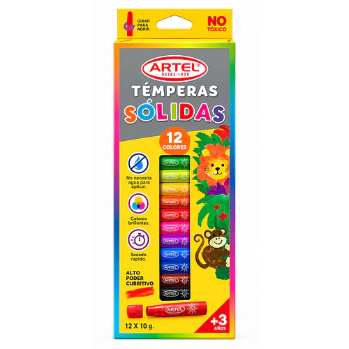 SET 12 TÉMPERA SÓLIDA COLORES BÁSICOS ARTEL