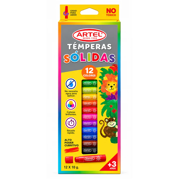 SET 12 TÉMPERA SÓLIDA COLORES BÁSICOS ARTEL