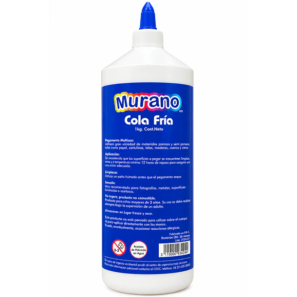 COLA FRÍA MURANO 1 KG ADHESIVO ESCOLAR LAVABLE  2