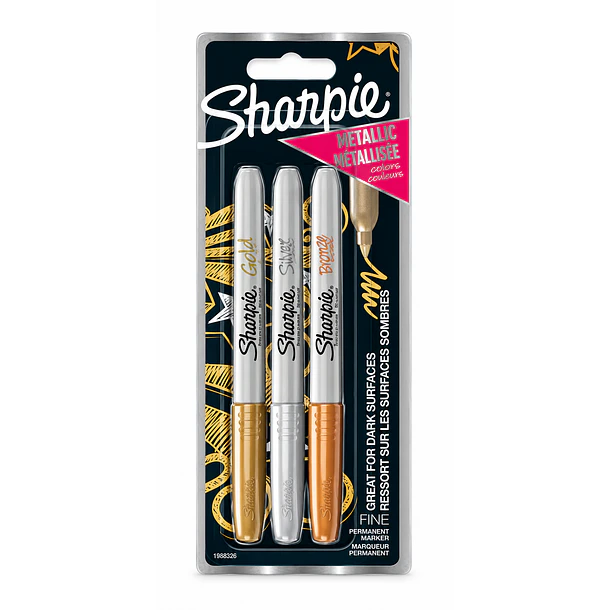 MARCADORES SHARPIE METÁLICOS PUNTA FINA 3 COLORES 1