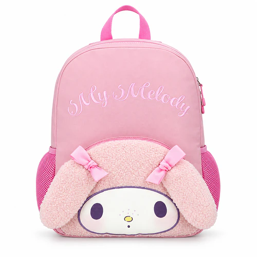 MOCHILA MY MELODY TEDDY ROSA CON BOLSILLO DE PELUCHE