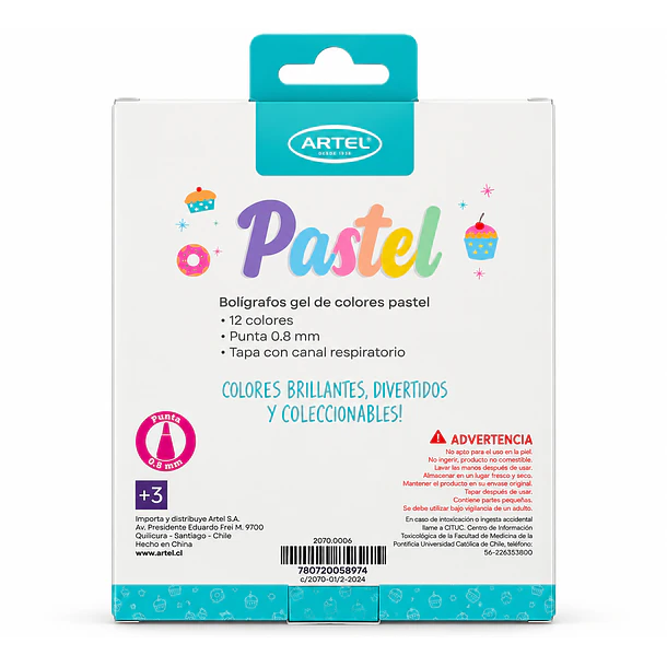 BOLÍGRAFOS GEL 12 COLORES PASTEL 0.8 MM ARTEL 2