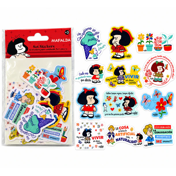 SET 12 STICKERS MAFALDA PARA NOTEBOOK 5X5 CM 1