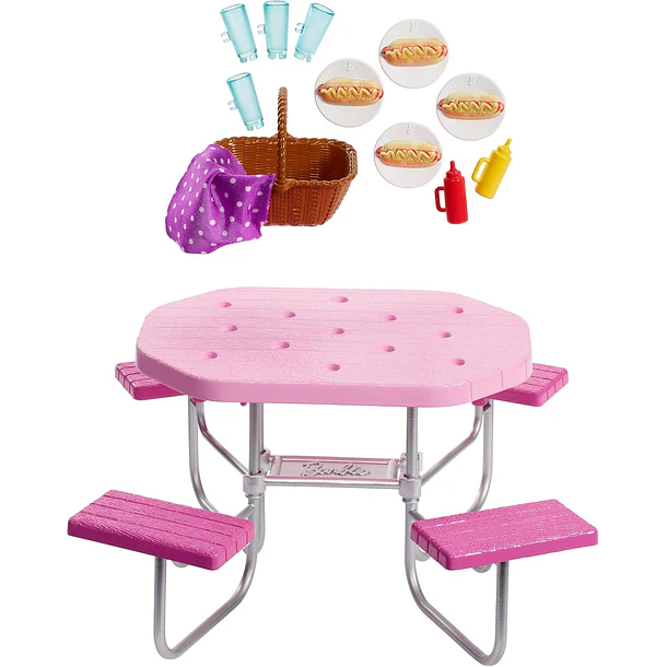 BARBIE SET DE PICNIC CON MESA, BANCOS Y ACCESORIOS 2