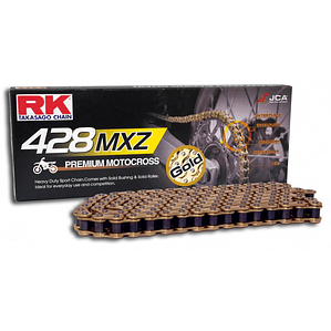 Cadena RK Takasago 428 MXZ. Dorada Sin o'ring, Heavy Duty Racing