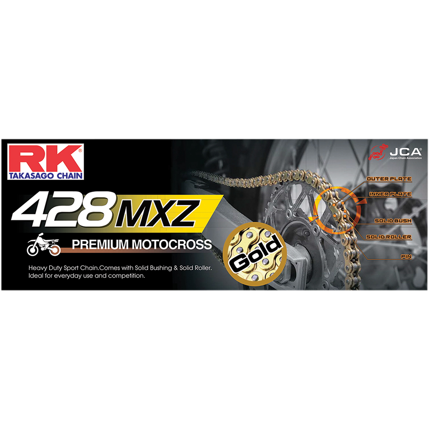 Cadena RK Takasago 428 MXZ. Dorada Sin o'ring, Heavy Duty Racing 2