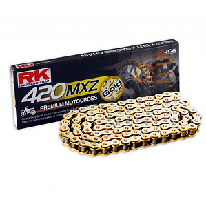 Cadena RK Takasago 420 MXZ. Dorada Sin o'ring, Heavy Duty Racing