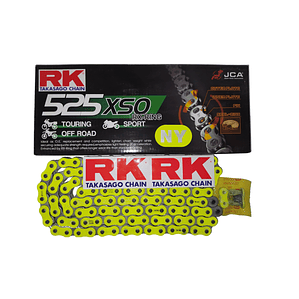 Cadena RK Takasago 525 XSO. Con RX'ring, Amarillo FLUOR