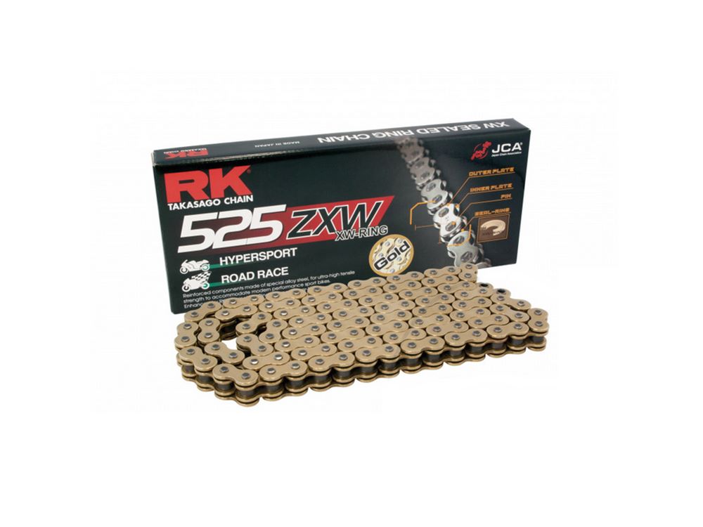 【riko.k】 Cadena RK 525 ZXW. Con XW'ring. Dorada