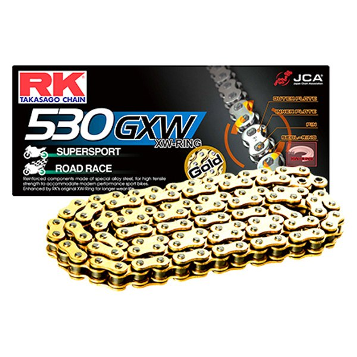 Cadena RK Takasago 530 GXW. Con XW'ring, Dorada 1