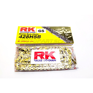 Cadena RK Takasago 428 HSB. Heavy Duty, dorada, sin o'ring