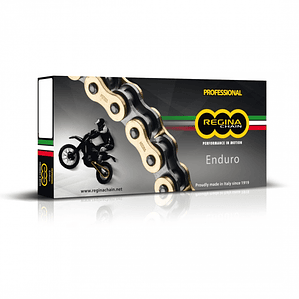 Cadena Regina Enduro 520. Dorada, Z'ring, Candado y Remache, Italianas