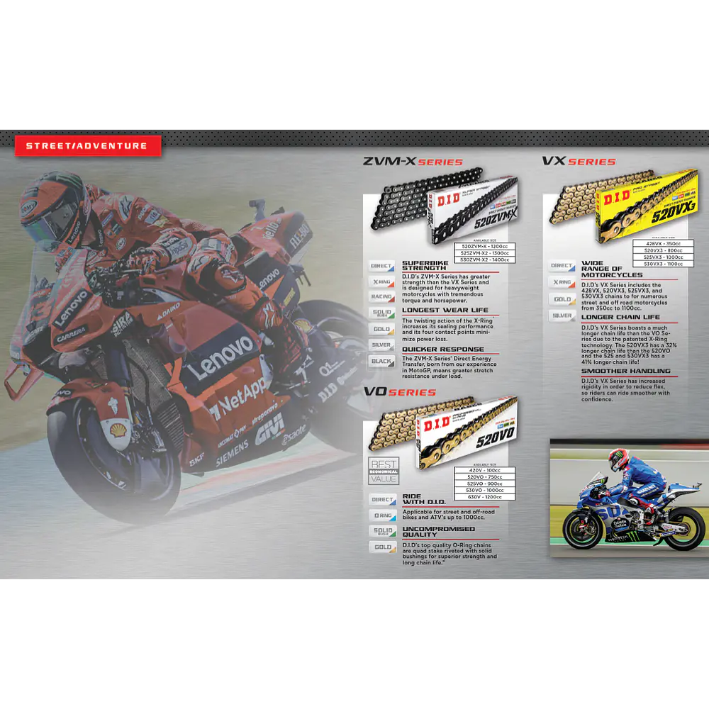 DID Motorcycle Chain DID X-Ring Gold Motorcycle Drive Chain 520