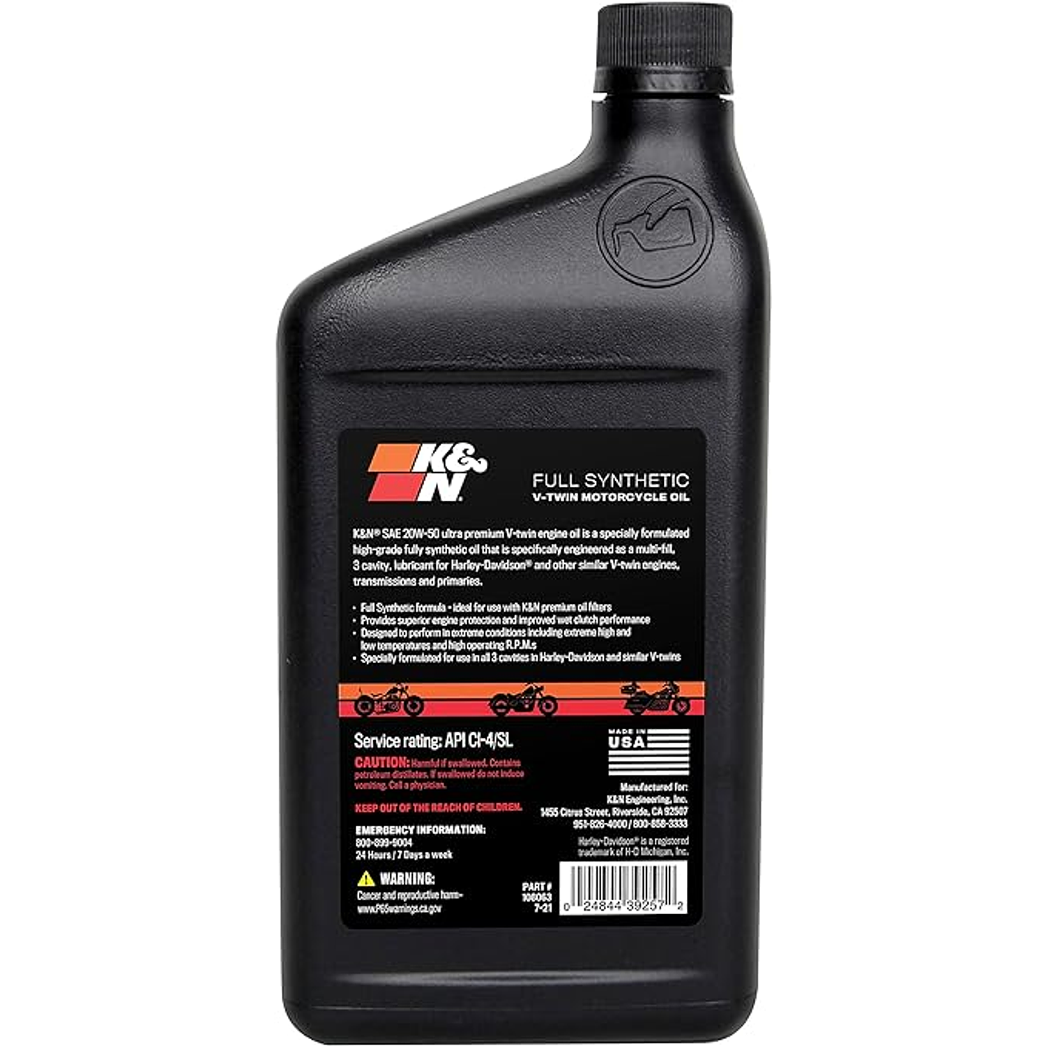 Aceite K&N 20w50 V-Twin Motorcycle. Full Sintético (946ml) 3