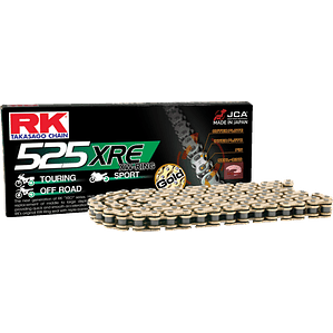 Cadena RK 525 XRE. Dorada, Xw'ring, Remache, Japonesa. (124 L - 120 L - 118 L)