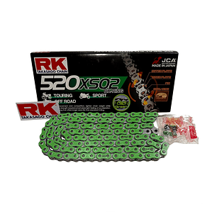 Cadena RK 520 XSO. Verde, RX'ring, Remache, Japonesa