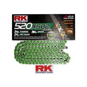 Cadena RK 520 XSO. Verde, RX'ring, Remache, Japonesa