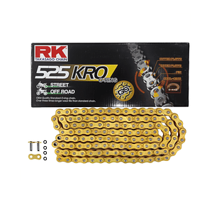Cadena RK 525 KRO. Dorada, O'ring, Remache