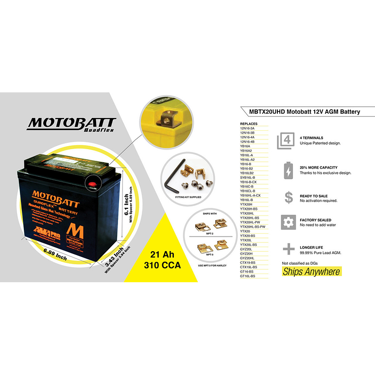 Batería Motobatt MBTX20UHD. Para Harley-Davidson 4
