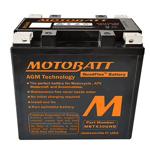 Batería Motobatt MBTX30UHD. Tecnología AGM, Heavy-Duty