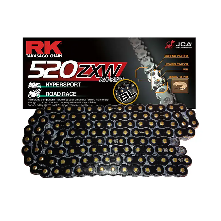 Cadena RK 520 ZXW. Black Scale, Xw'ring, Remache, Japonesa 1