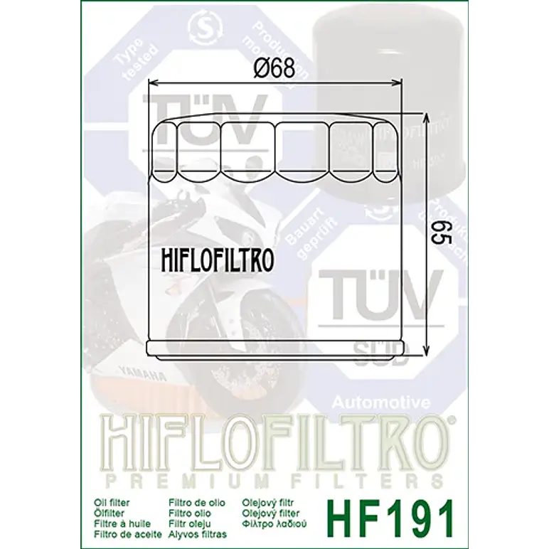 Filtro de Aceite HifloFiltro Benelli 302 S, TNT300, 502C, TRK 502. HF-191 6