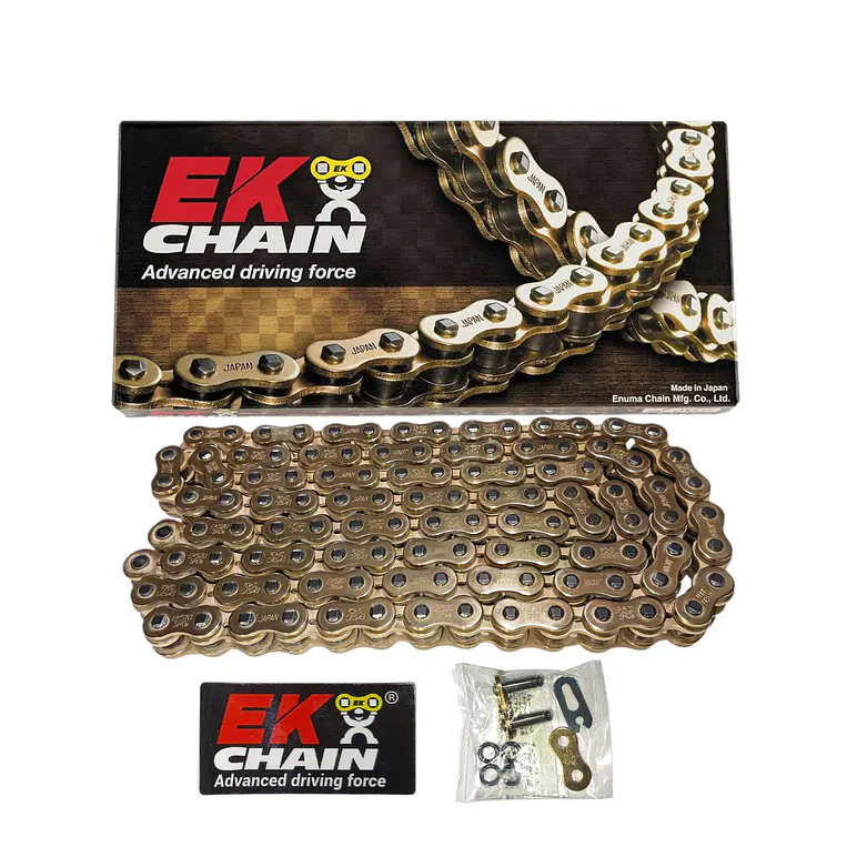 Cadena EK 520 SRO. Con O'ring, Japonesa, 120L, con Clip, Dorada 1