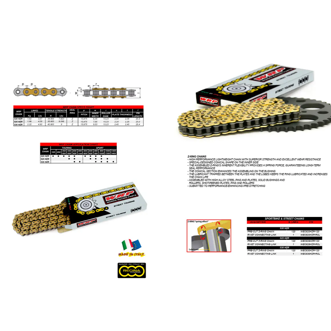 Cadena WRP 520 HZR. Z'ring, Remache y Clip, Italiana, Dorada, 120L 6